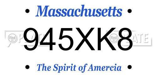 945XK8 Massachusetts License Plate