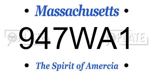 947WA1 Massachusetts License Plate