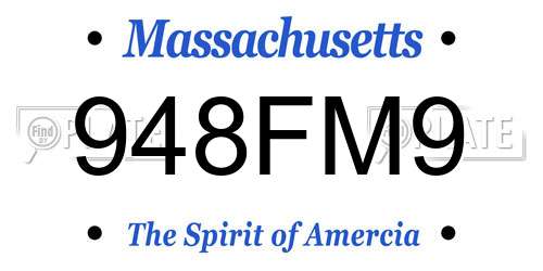 948FM9 Massachusetts License Plate