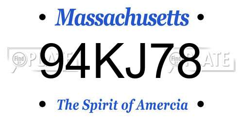 94KJ78 Massachusetts License Plate