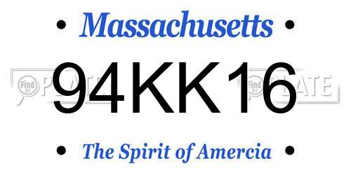 94KK16 Massachusetts License Plate