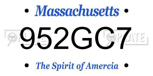 952GC7 Massachusetts License Plate