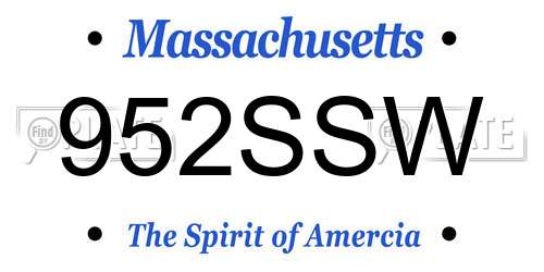 952SSW Massachusetts License Plate
