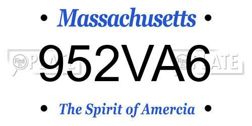 952VA6 Massachusetts License Plate