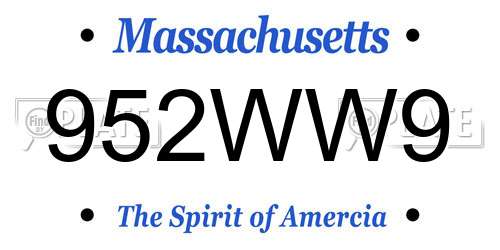 952WW9 Massachusetts License Plate