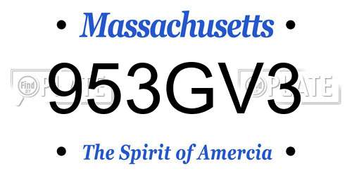 953GV3 Massachusetts License Plate