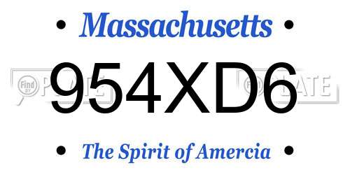 954XD6 Massachusetts License Plate