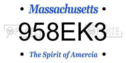 958EK3 Massachusetts License Plate