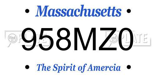 958MZ0 Massachusetts License Plate