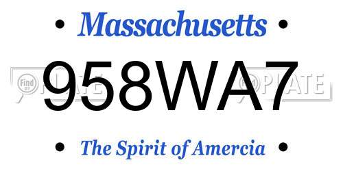 958WA7 Massachusetts License Plate