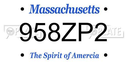 958ZP2 Massachusetts License Plate