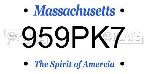 959PK7 Massachusetts License Plate