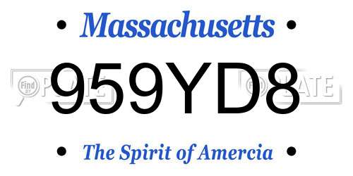 959YD8 Massachusetts License Plate