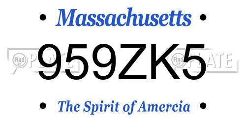 959ZK5 Massachusetts License Plate