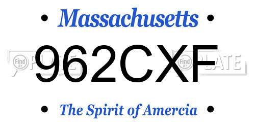 962CXF Massachusetts License Plate