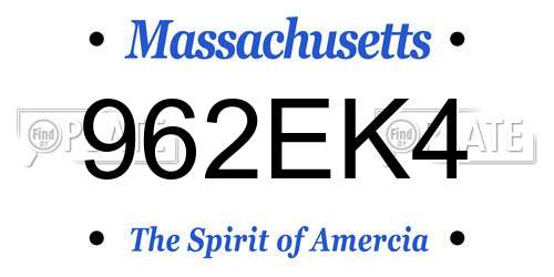 962EK4 Massachusetts License Plate