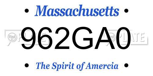 962GA0 Massachusetts License Plate