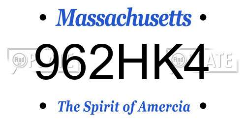 962HK4 Massachusetts License Plate