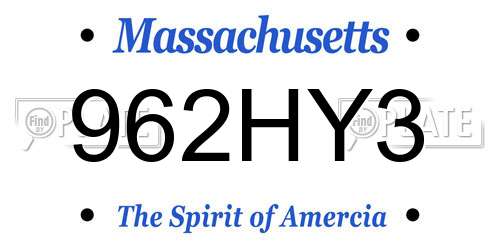 962HY3 Massachusetts License Plate
