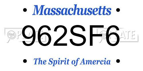 962SF6 Massachusetts License Plate
