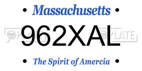 962XAL Massachusetts License Plate