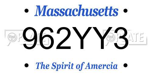 962YY3 Massachusetts License Plate