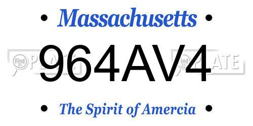 964AV4 Massachusetts License Plate
