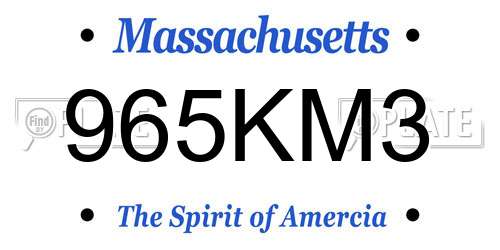 965KM3 Massachusetts License Plate