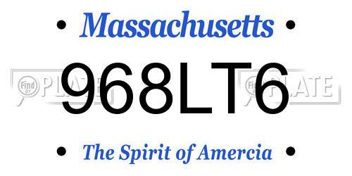 968LT6 Massachusetts License Plate