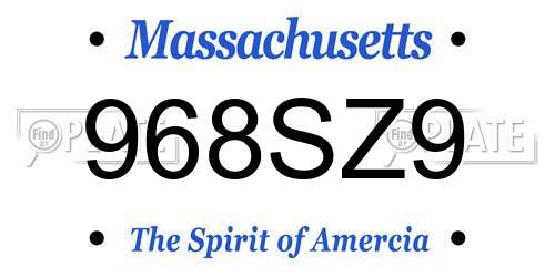 968SZ9 Massachusetts License Plate