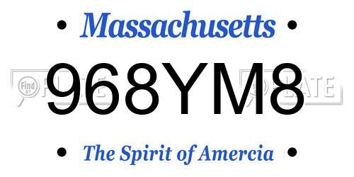 968YM8 Massachusetts License Plate