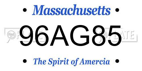 96AG85 Massachusetts License Plate