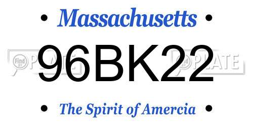 96BK22 Massachusetts License Plate