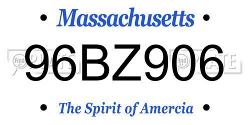 96BZ906 Massachusetts License Plate