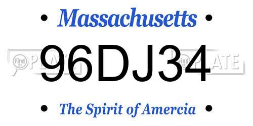 96DJ34 Massachusetts License Plate