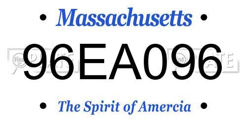 96EA096 Massachusetts License Plate