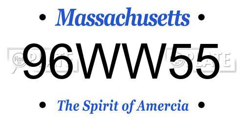 96WW55 Massachusetts License Plate