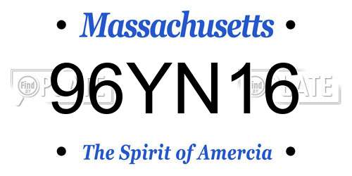 96YN16 Massachusetts License Plate