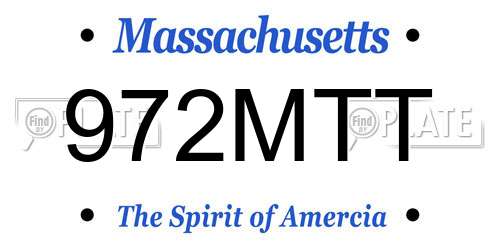 972MTT Massachusetts License Plate