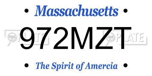 972MZT Massachusetts License Plate