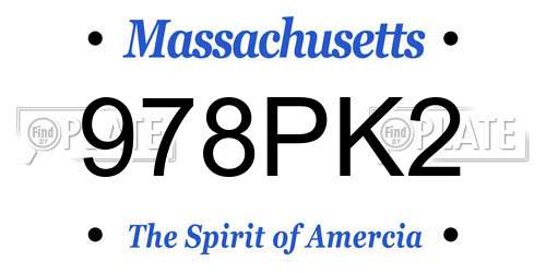 978PK2 Massachusetts License Plate