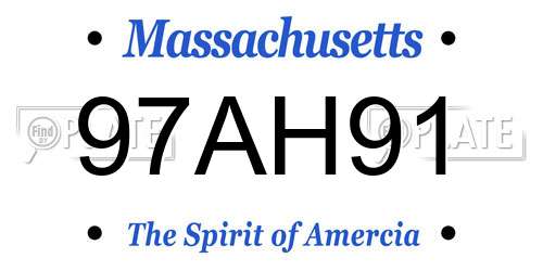 97AH91 Massachusetts License Plate