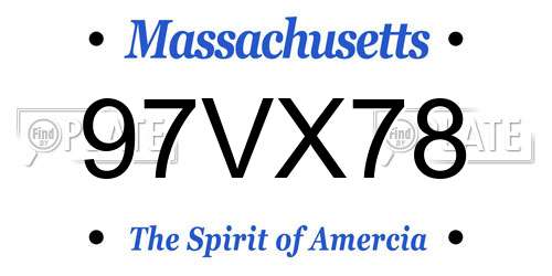 97VX78 Massachusetts License Plate