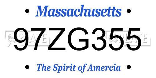 97ZG355 Massachusetts License Plate