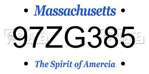 97ZG385 Massachusetts License Plate