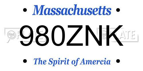 980ZNK Massachusetts License Plate