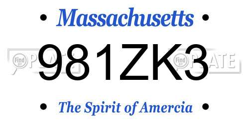 981ZK3 Massachusetts License Plate