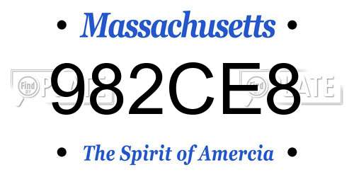 982CE8 Massachusetts License Plate