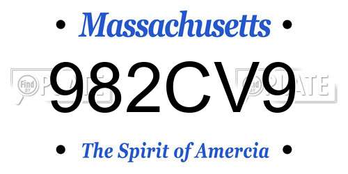 982CV9 Massachusetts License Plate