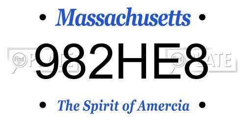 982HE8 Massachusetts License Plate